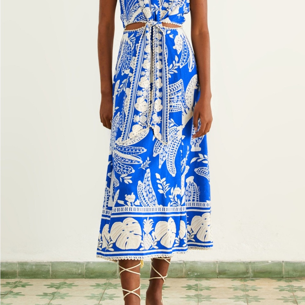 FARM Rio Blue and White Floral Midi Dress (NWT)